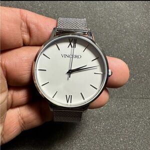Vincero Ladies Quartz Watch Eros Mesh Silver Tone White Roman Dial Working